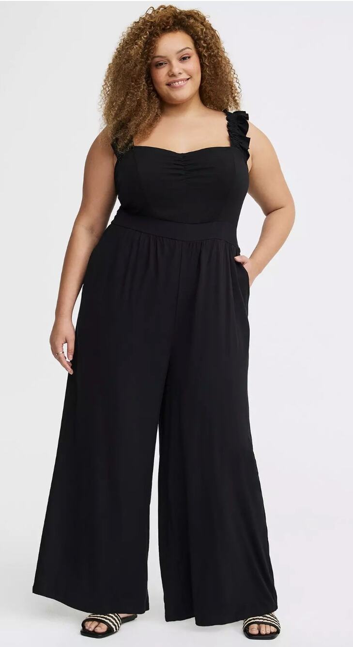 Torrid Stretch Challis Ruffle Strap Jumpsuit Black Womens Plus Size 3X New